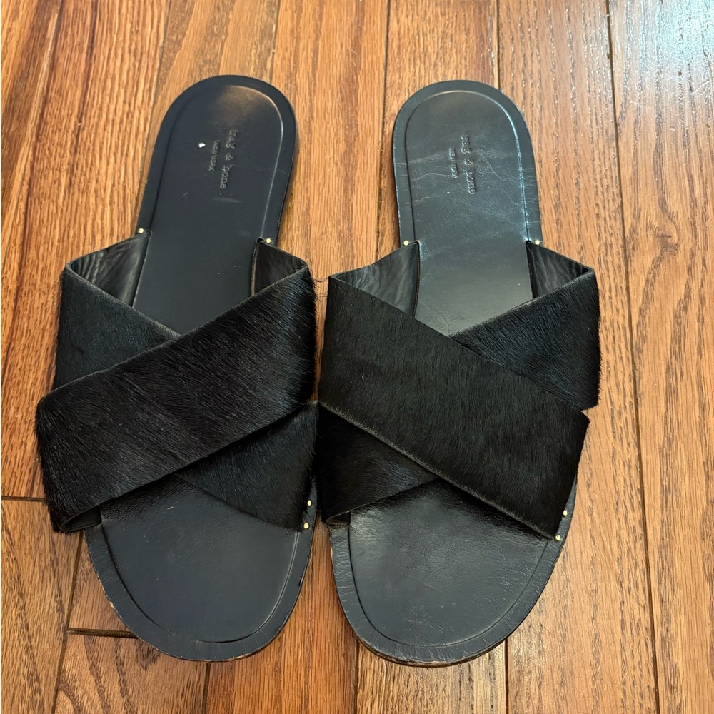 Rag & Bone Calf Hair Keaton Cross Strap Slides